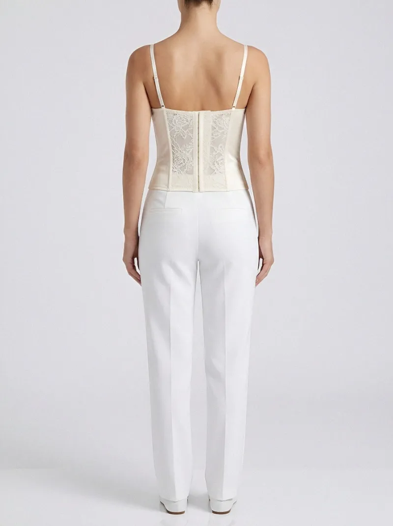Lace-Trim Satin-Look Hook-Front Vintage-Inspired Women's Corset Top