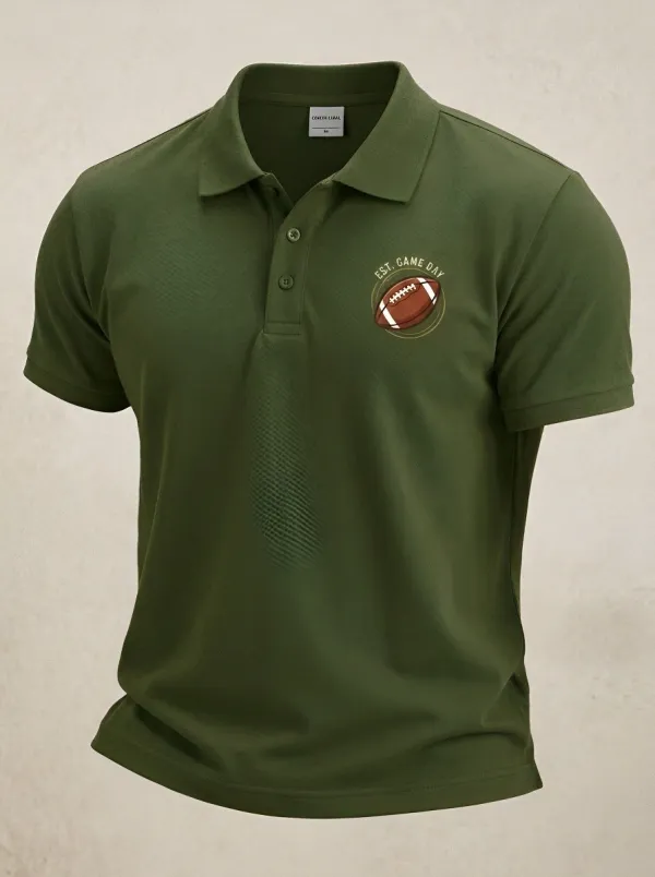 Men's Game-Day Football Lover Game Day Graphic Printed Polo Shirt
