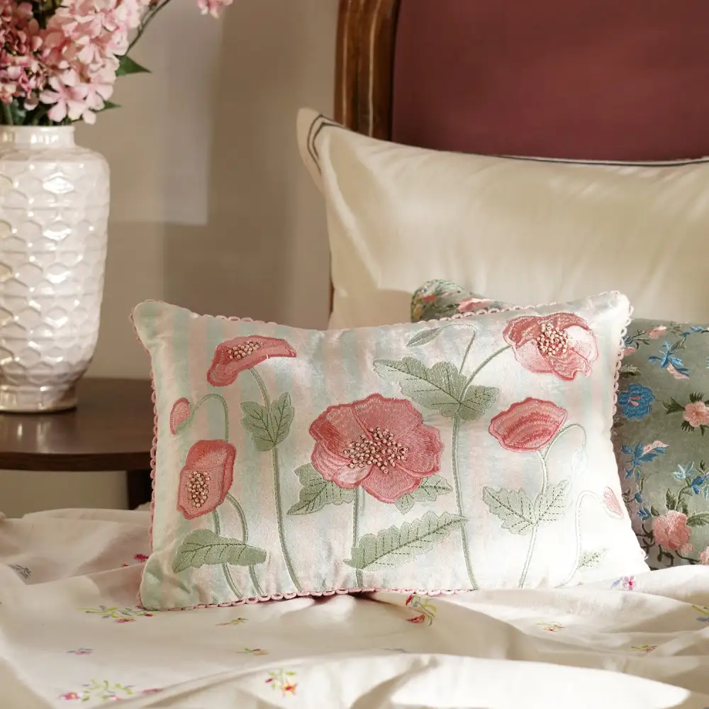 Striped Floral Velvet Cushion Cover
