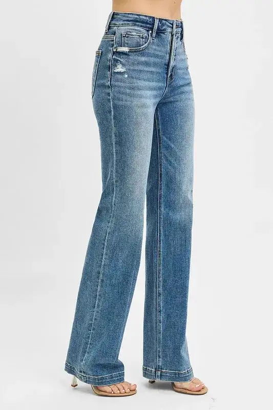 Flare Leg Distressed Denim Jeans