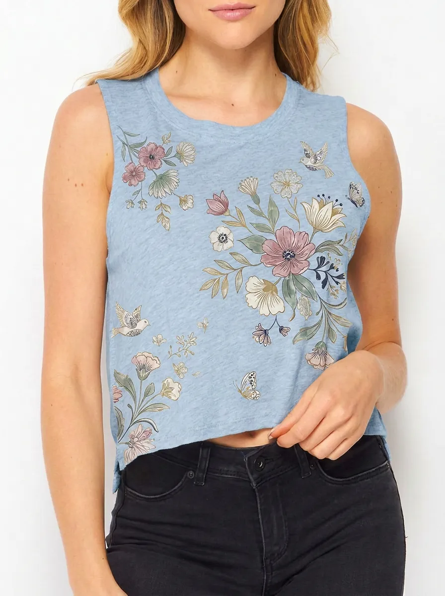 Women's Floral Butterfly Nature Lover Printed Tank Top