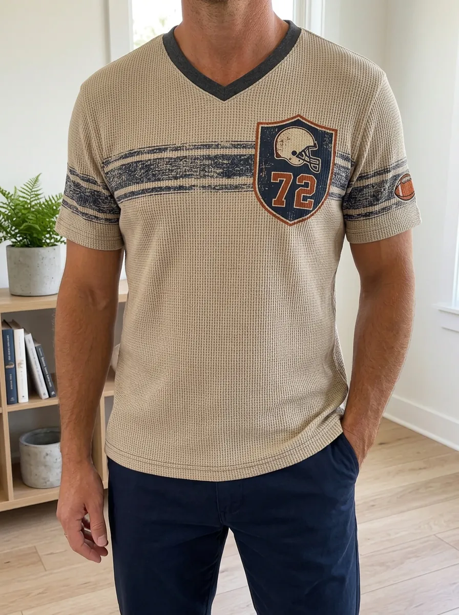 Men's Football Fan 72 Helmet Shield Printed Waffle Knit Top