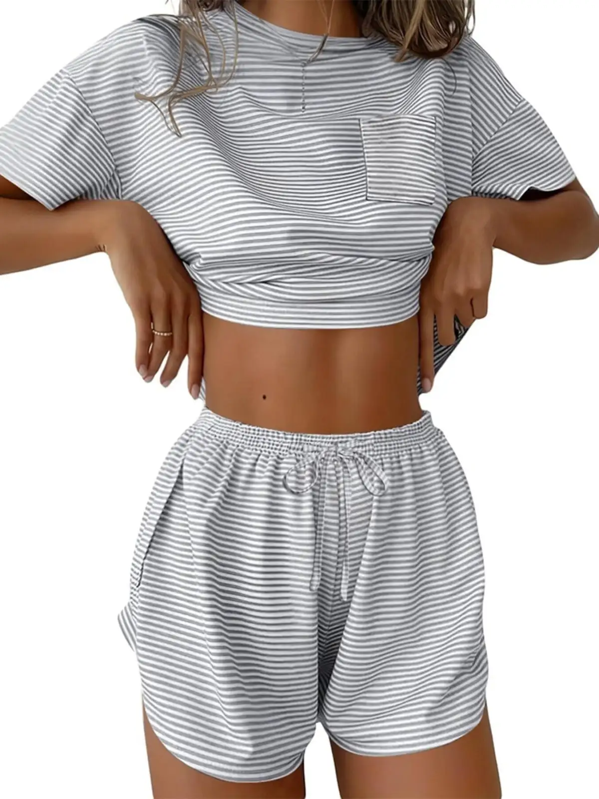 Refined Drawstring Tee and Shorts Matching Set