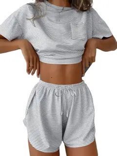 Refined Drawstring Tee and Shorts Matching Set