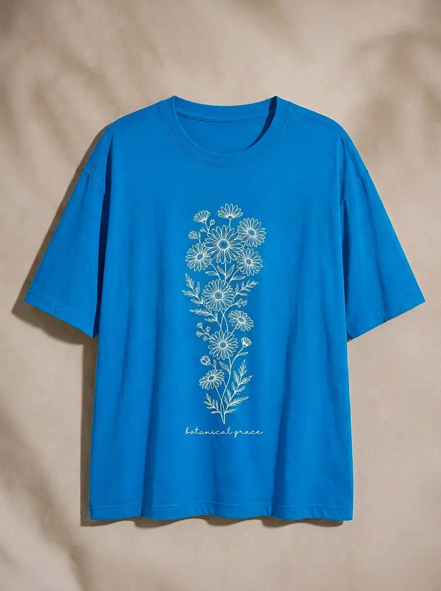 Women's Botanical Grace Daisy Flower Printed T-shirt