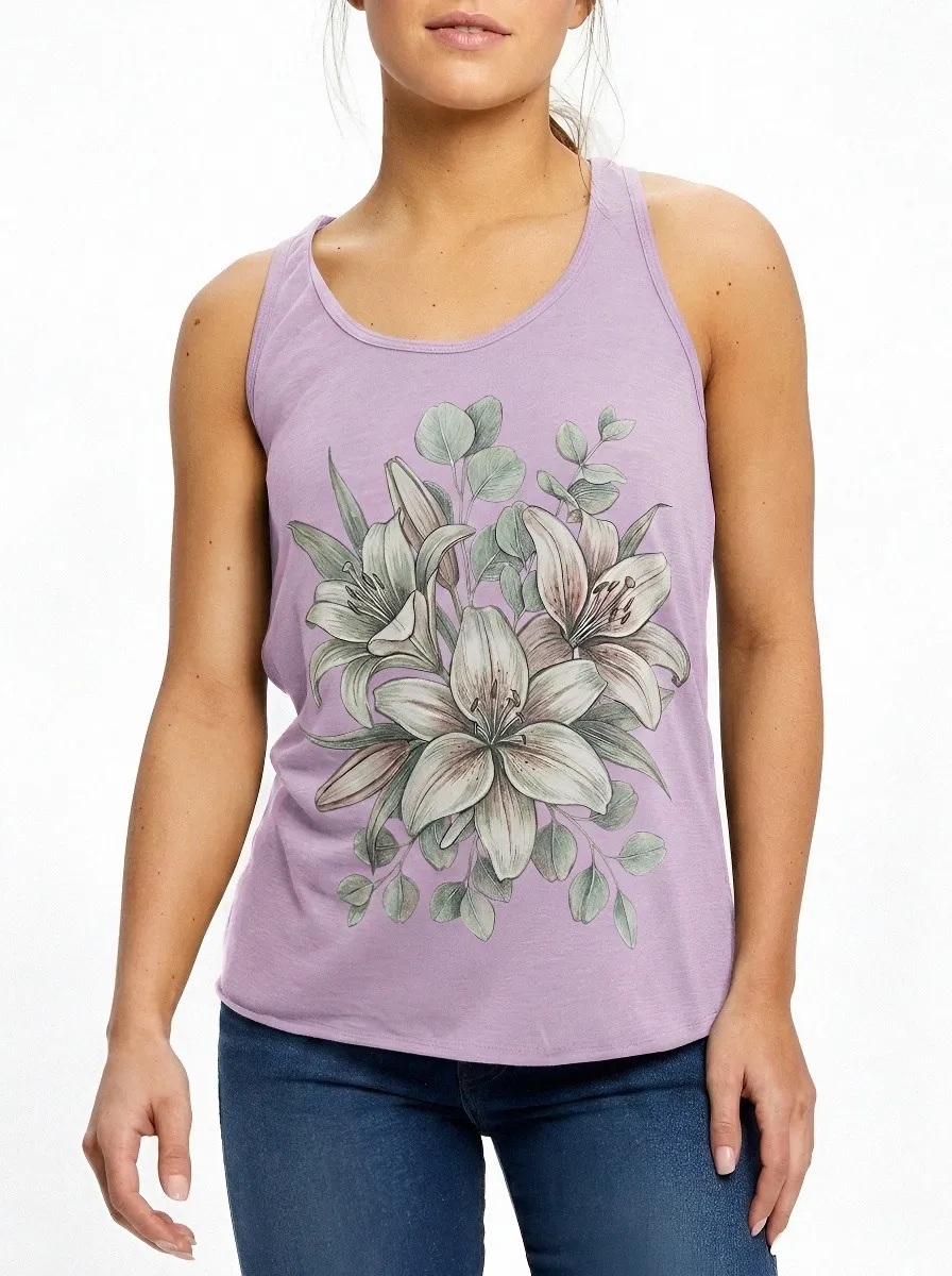 Women's Floral Lover Lily Flower Printed Tank Top