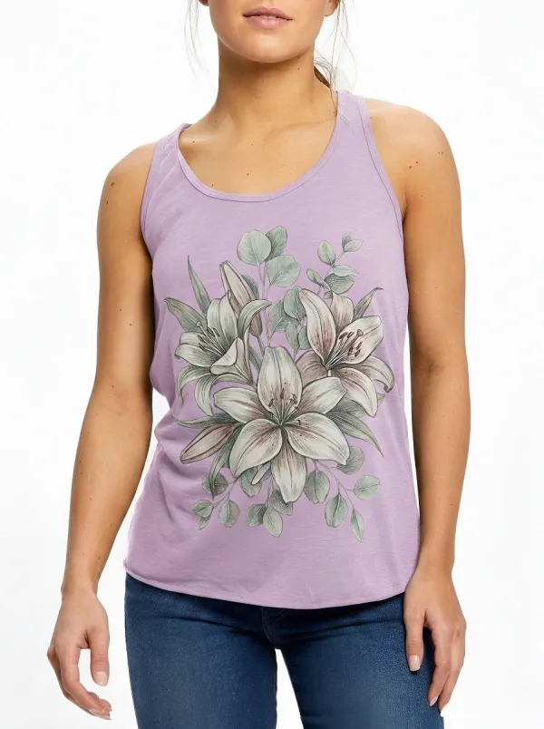Women's Floral Lover Lily Flower Printed Tank Top