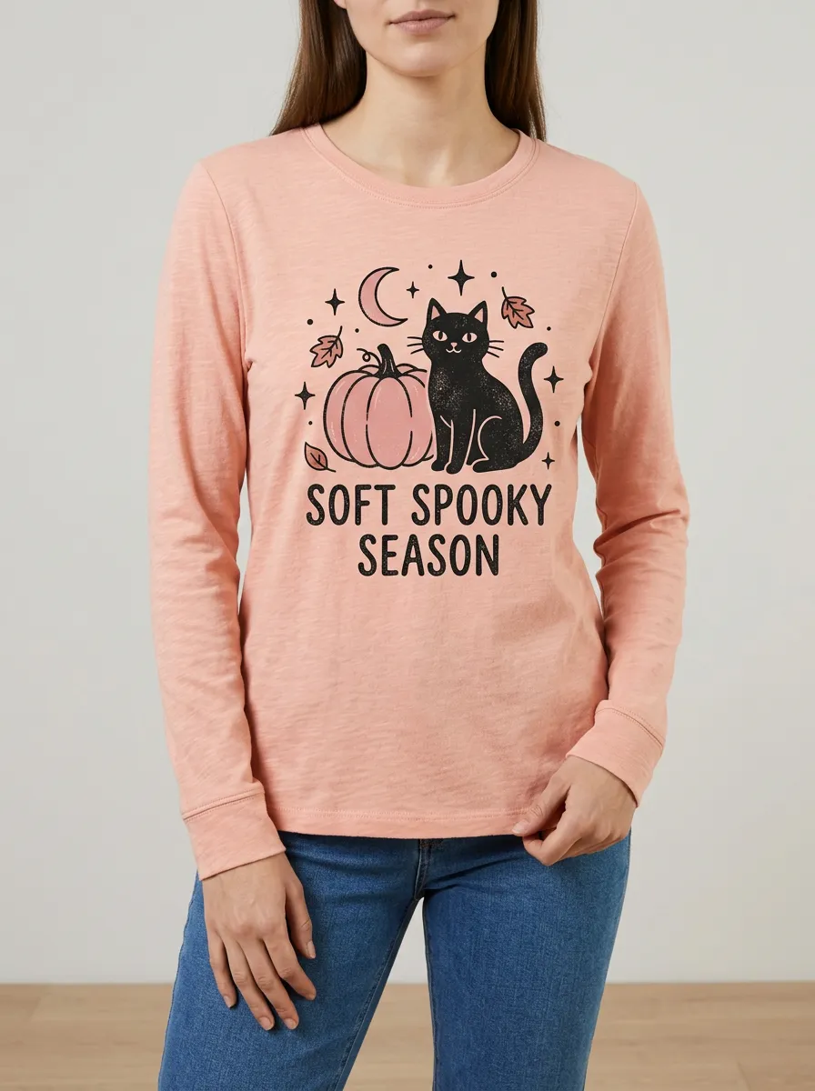 Cat Cat Halloween Cotton Linen Long Sleeve Top