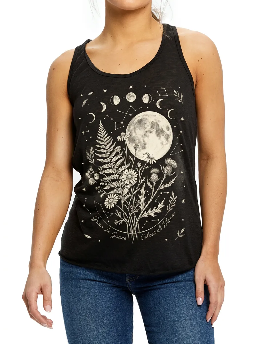 Women's Celestial Moon Floral Grow In Grace Printed Tank Top