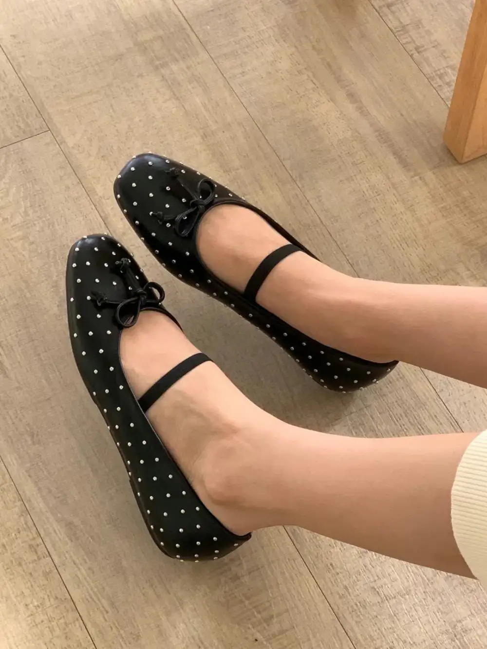 Faux Leather Beaded Ballet Flats