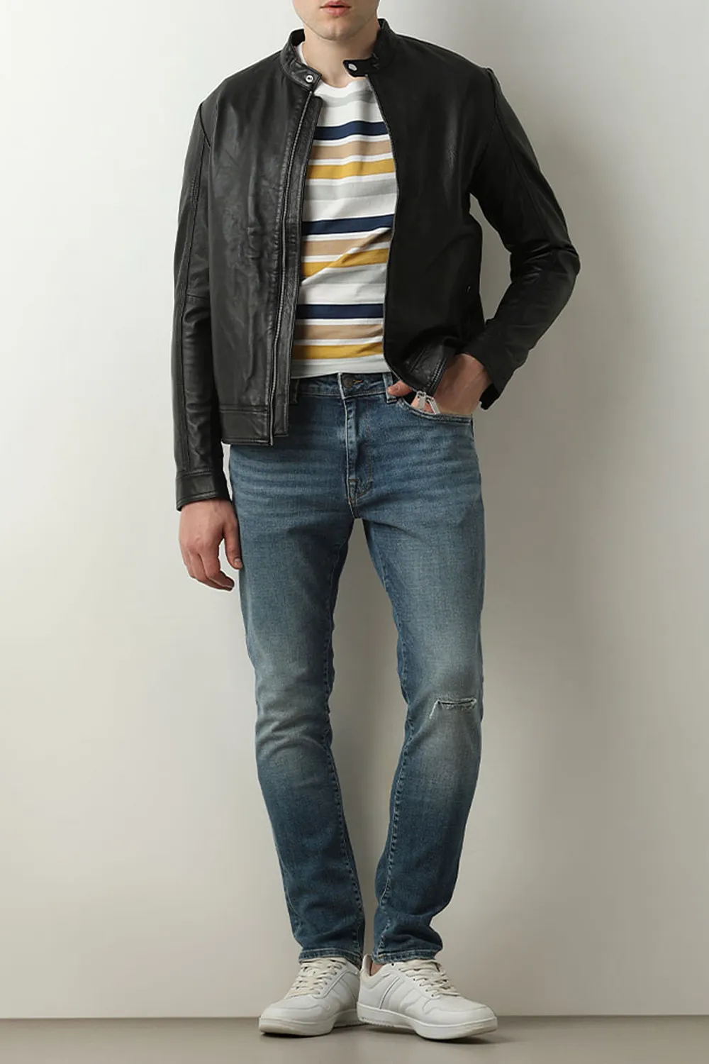 Blue Mid Rise Leon Slim Fit JEANS-wash bule
