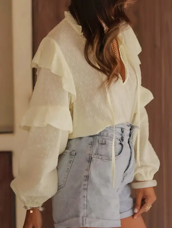 Loose Tie Neck Office Pullover Blouse