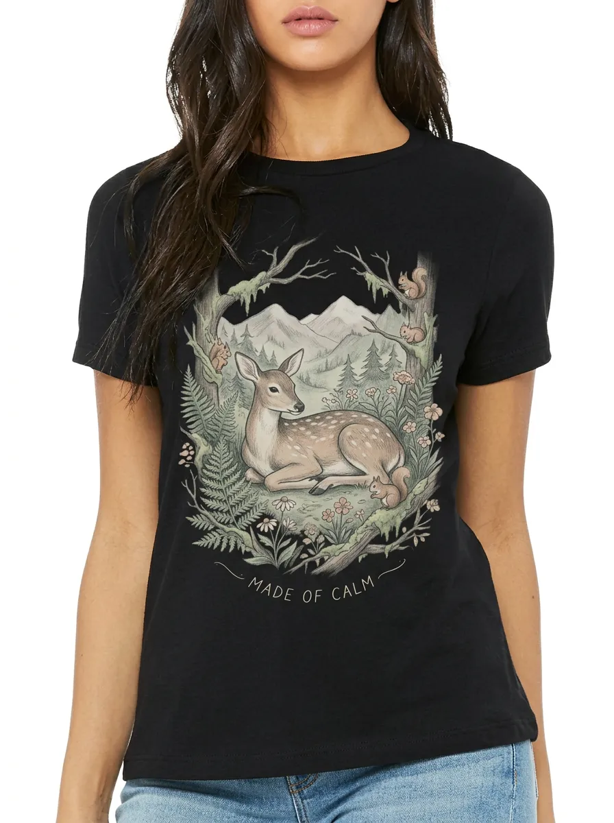 Women's Nature Lover Deer Forest Squirrel Printed T-shirt