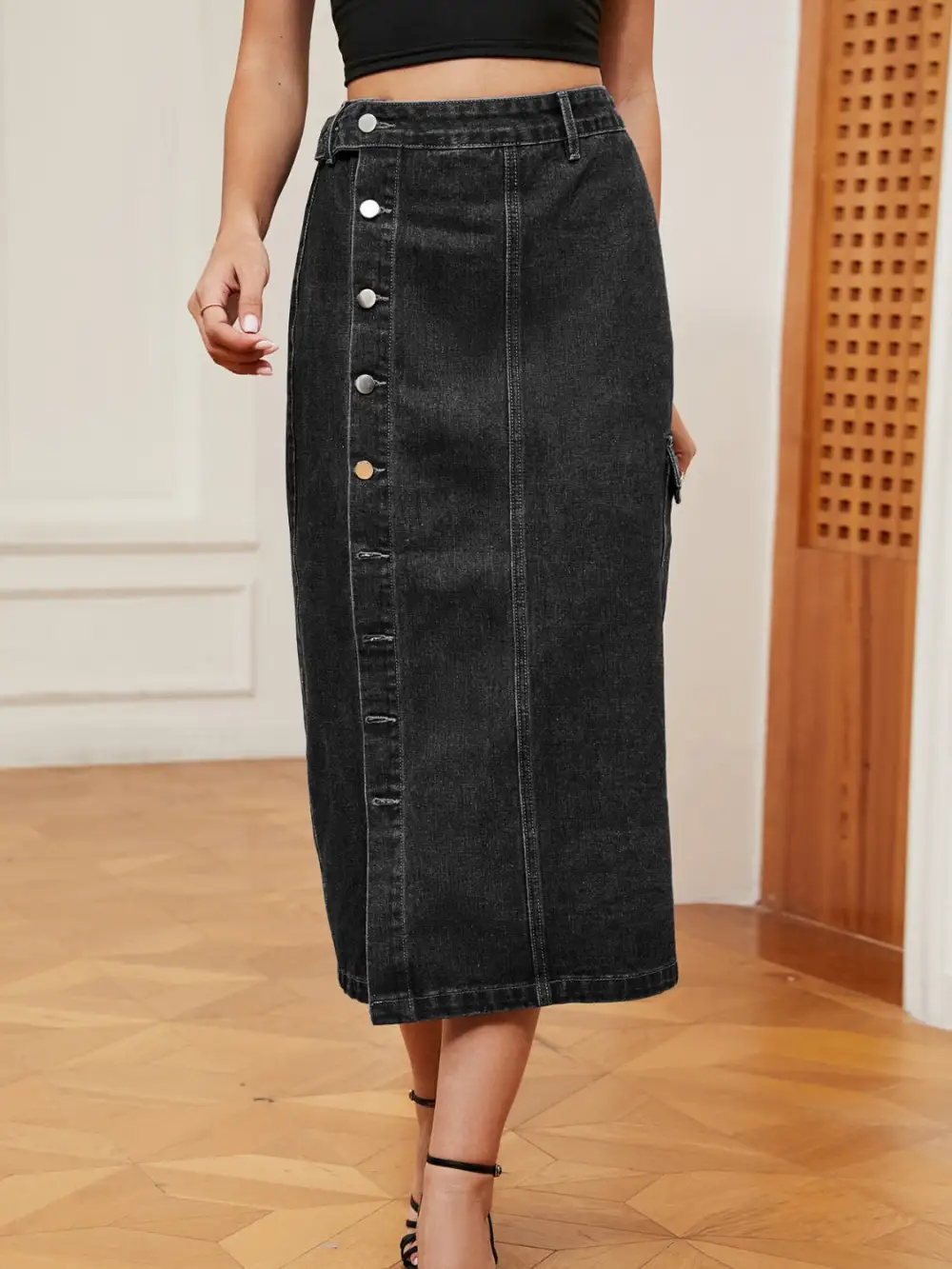 Button Down Denim Dropship Skirt