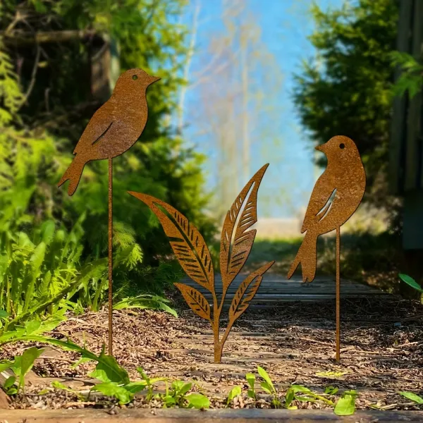 Metal Bird & Leaf Yard Art
