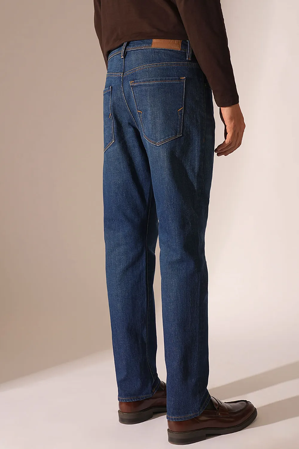 Blue Mid Rise Straight Fit JEANS