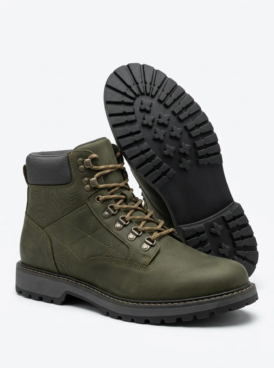 Unisex Topographic Pattern Print Work Boots
