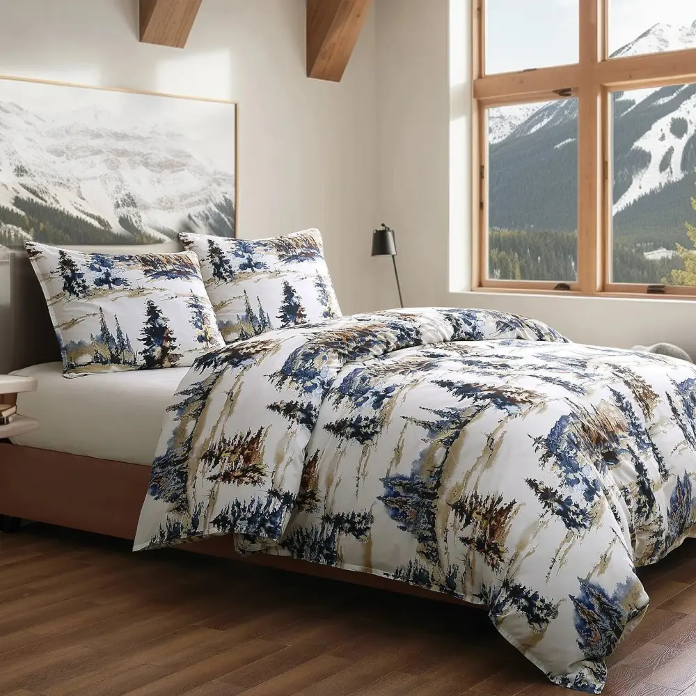 Reversible Pine Motif Duvet Cover Set