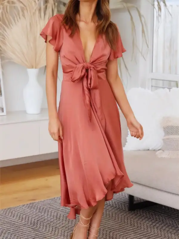 Plunge Flutter Sleeve Mini Dress