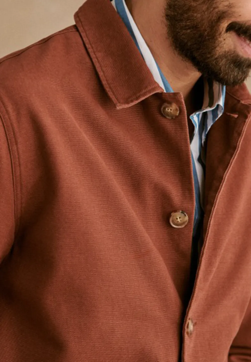 Rust Brown Cotton Blend Button Front Jacket
