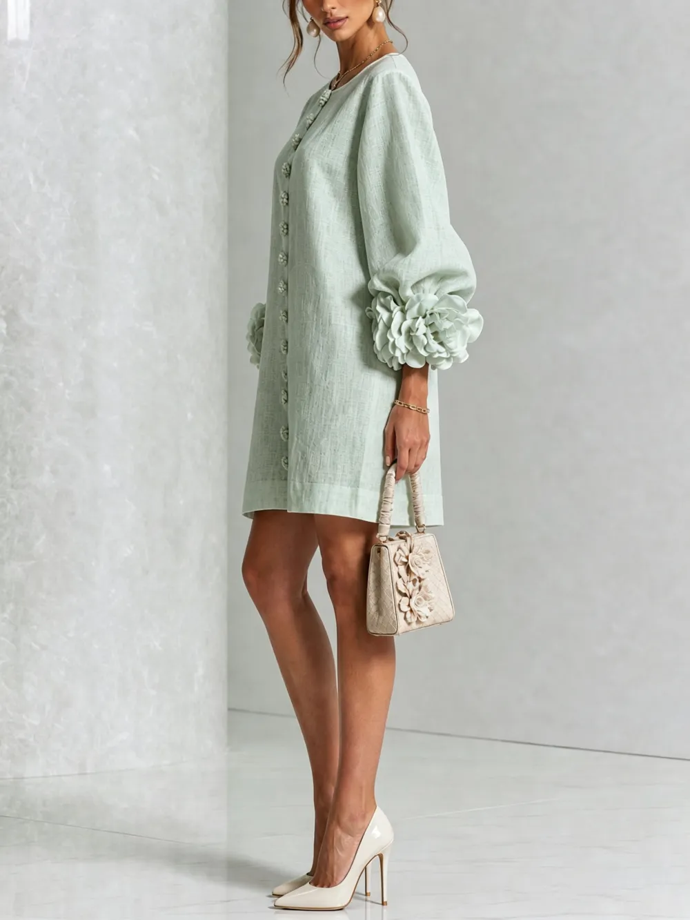 ✨New Arrivals & Special Offers-Floral Button-down Mini Dress With Striking Floral Cuffs