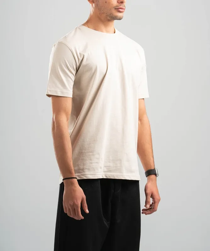 Beige Soft Cotton Crewneck Tee