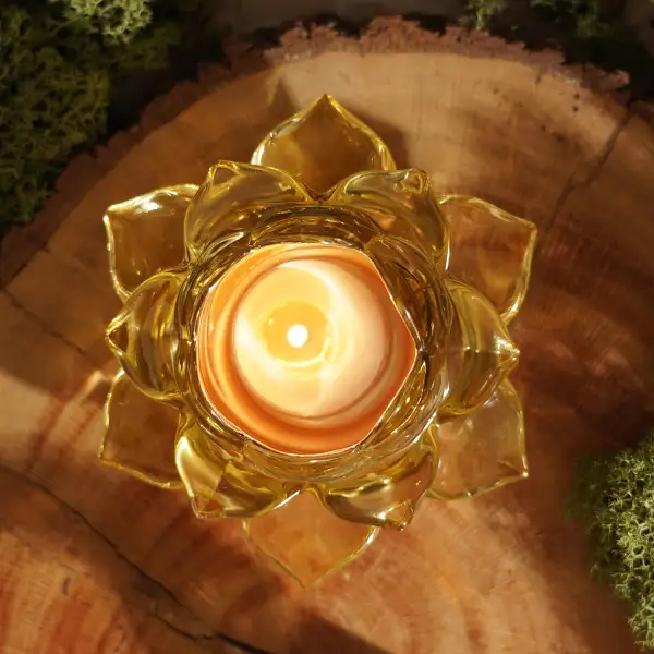Light Amber Lotus Glass Tealight Holder