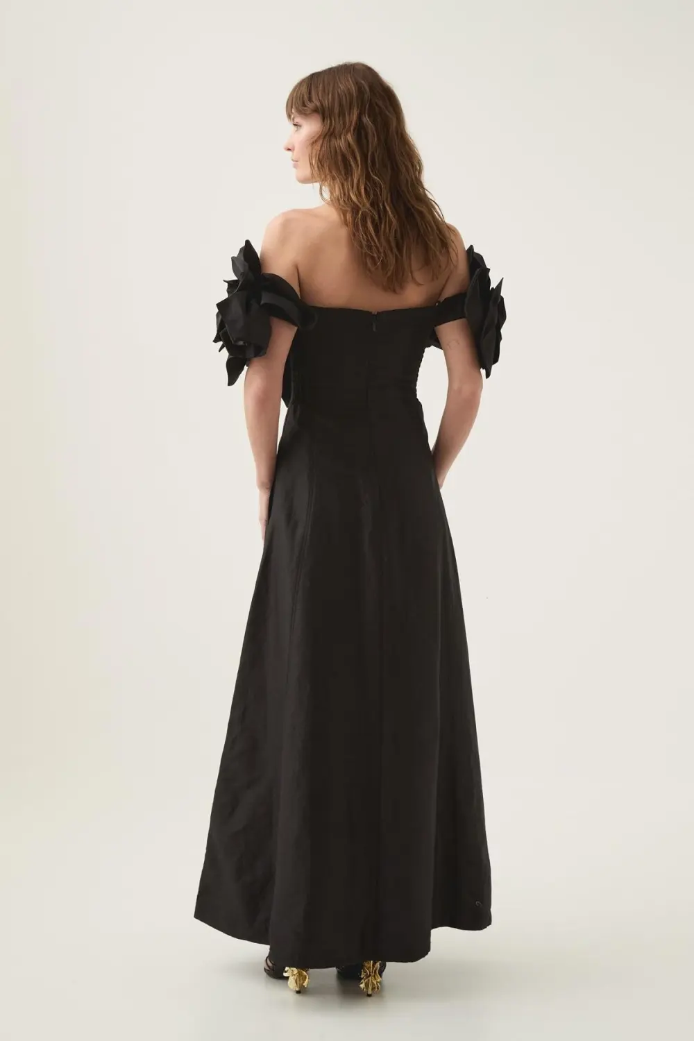 3D Flower Solid Off-Shoulder Midi Dress