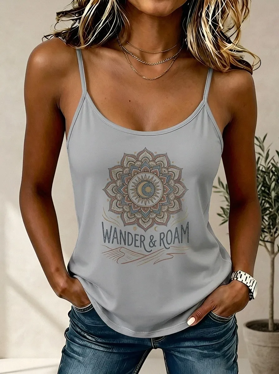 Women's Boho Wander & Roam Mandala Printed Tank Top