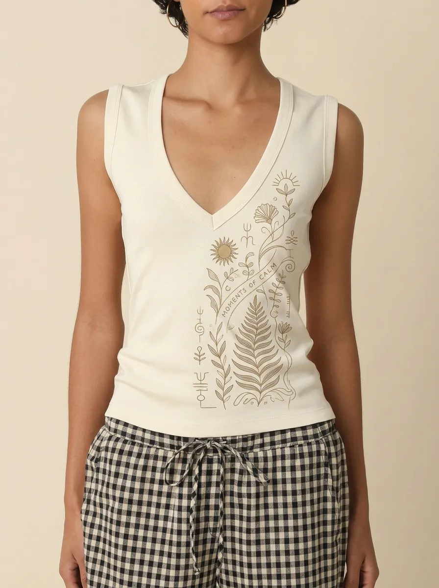 Women's Boho Botanical Moments of Calm Printed Tank Top