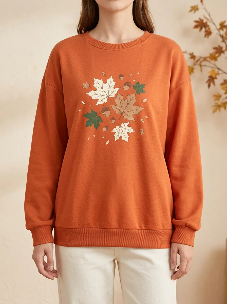 Timeless Maple-Leaf Printed Acorn Graphic Sweatshirt