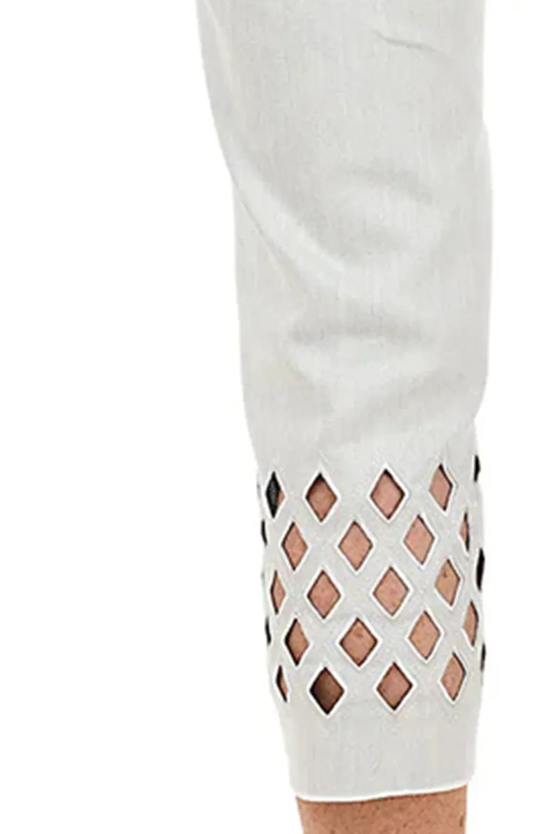 Diamond Lattice Hem Denim Capri Pant