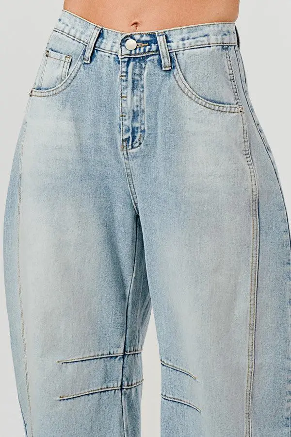 Relaxed Mid Rise Barrel Denim Pants