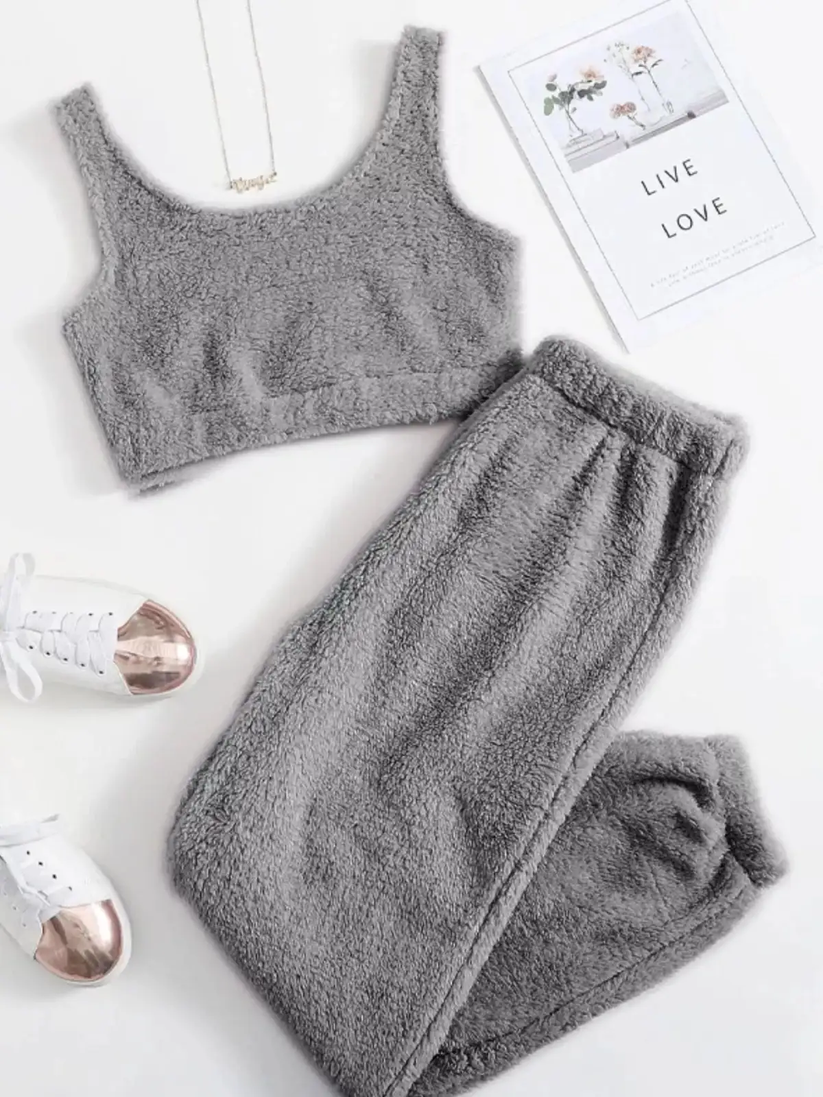 Cropped Plush Pants Lounge Set
