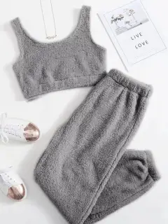 Cropped Plush Pants Lounge Set