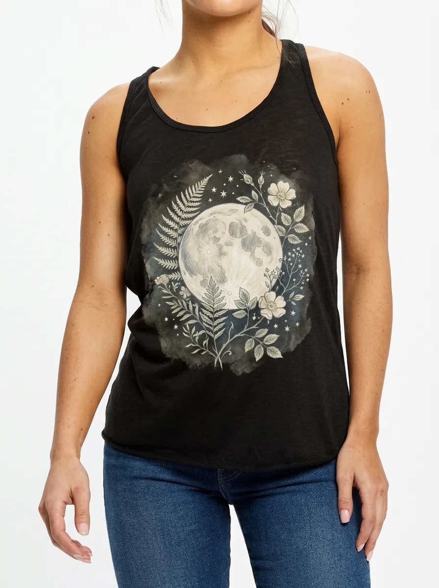 Women's Celestial Moon Floral Fern Printed Tank Top