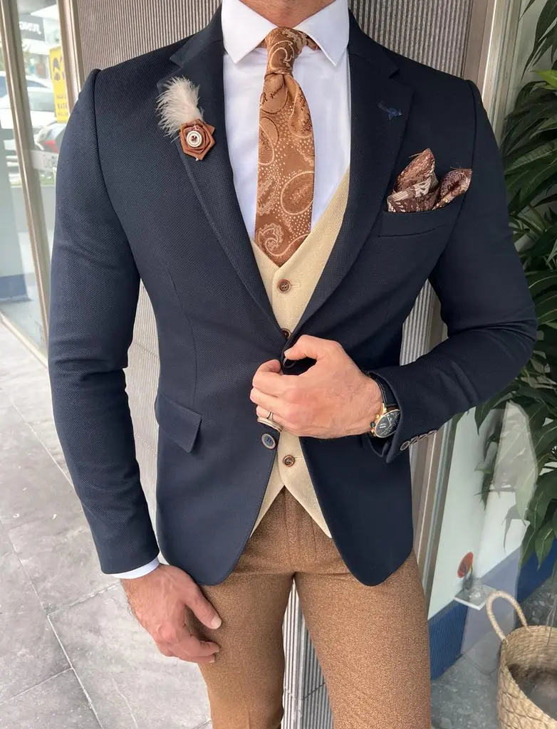 Slim Fit  Italian Fabric Stamped Dark Blazer