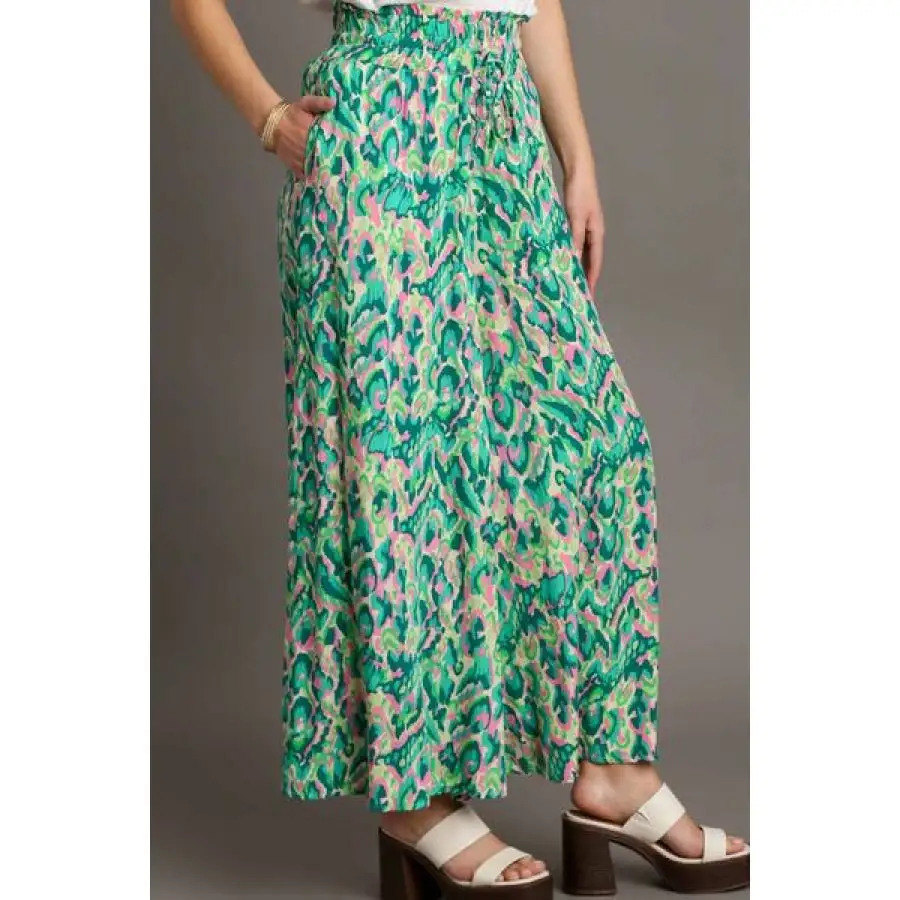 Full Size Mixed Print High Waist Wide Leg Pants Plus Size