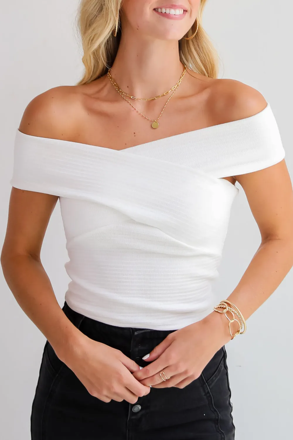 Strapless Knit Crossover Tank