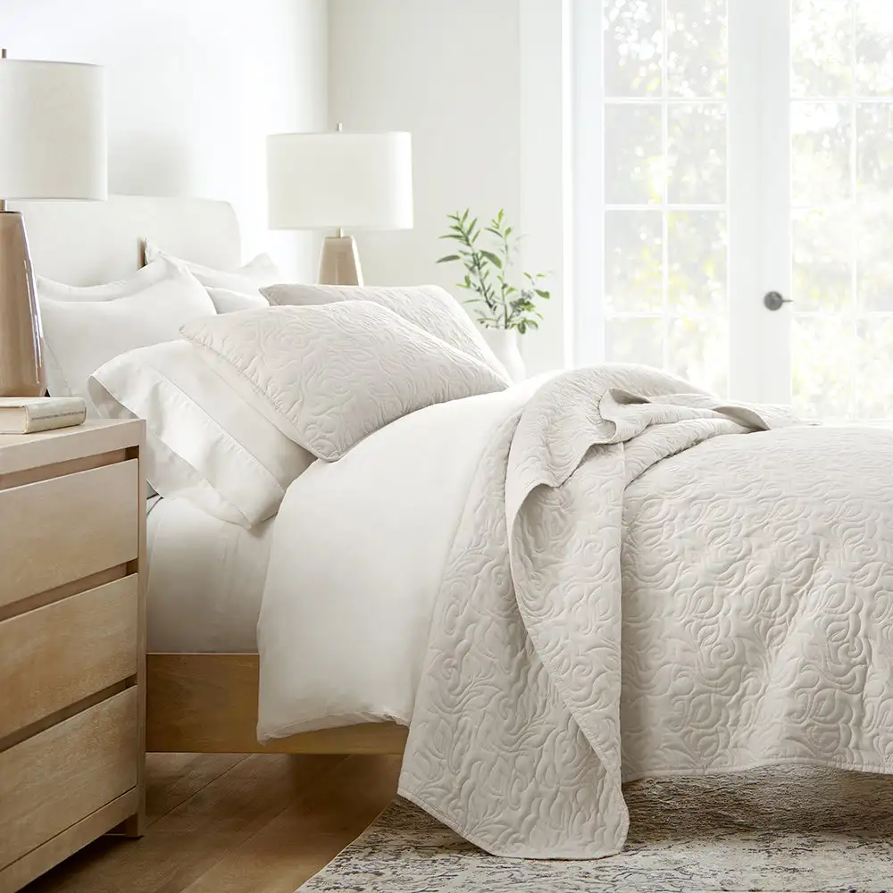 Floral Stitch Quilted Coverlet Set