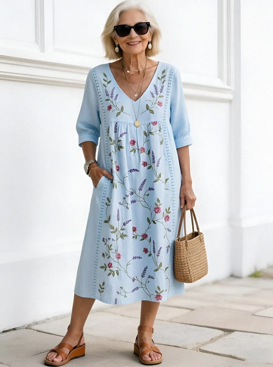 Women's Summer Vacation Floral Embroidery Printed Dress