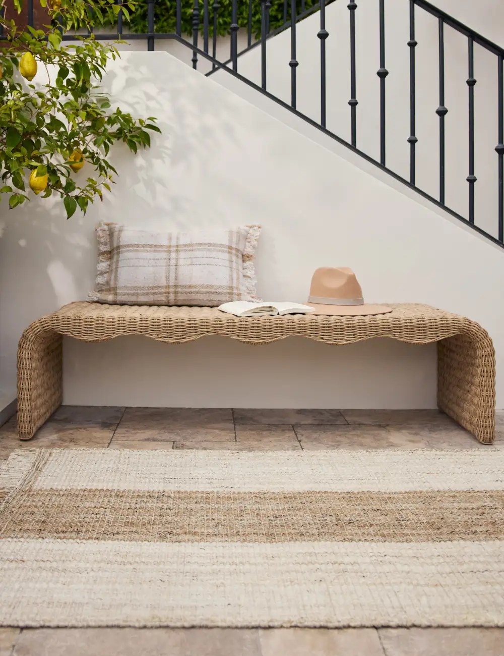 Fresh Indoor Outdoor Performance Striped Fringed Textured Handwoven Synthetic Fiber Area Rug