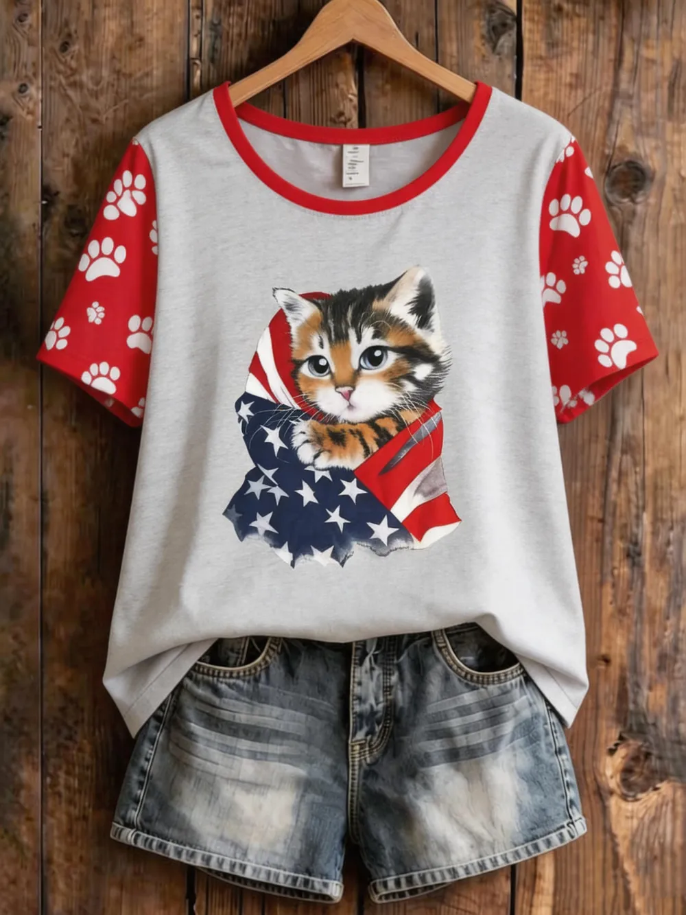 Women'S 250Th Anniversary American Cat Print Casual T-Shirt