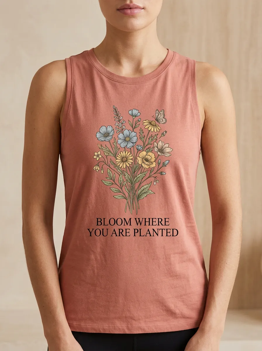 Floral Quote Bloom Where You Are Planted Tank Top