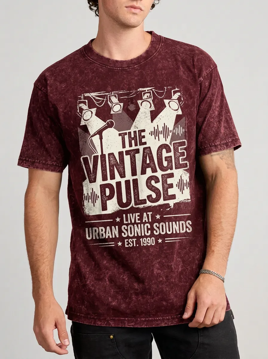 Men's Music Lover Vintage Pulse Microphone Printed T-shirt