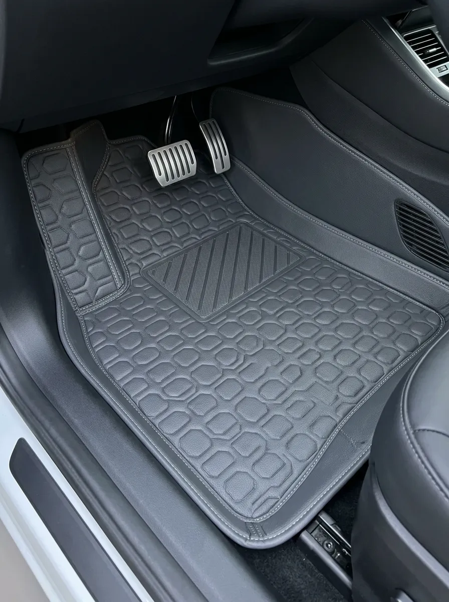 Contoured Hexagon Pattern Stitched Leather Vehicle Floor Mat