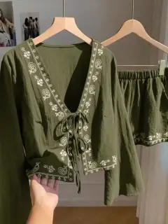 Pocketed Cotton Top and Shorts Matching Set