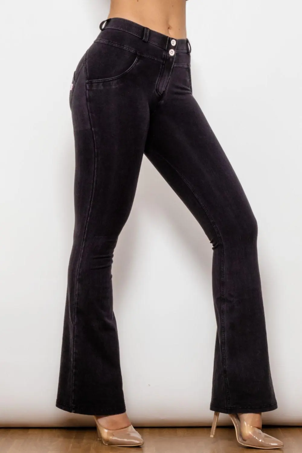 Shascullfites Buttoned Flared Denim Jeans