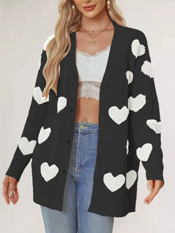V-Neck Knit Pocketed Cardigan