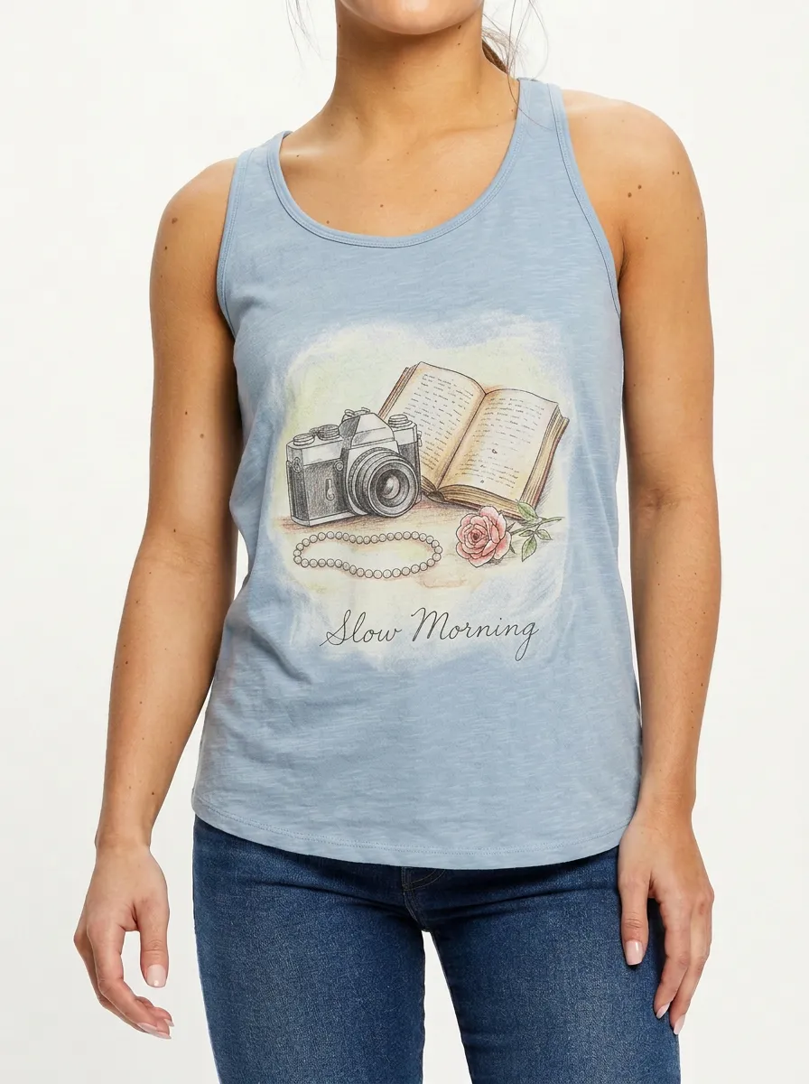 Women's Photography Book Rose Slow Morning Printed Tank Top